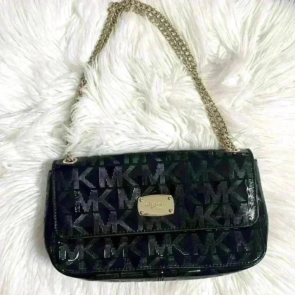 Michael Kors Black Patent  Purse Gold Chain Crossbody